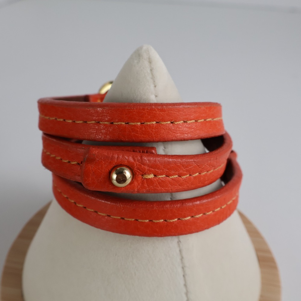 Tory Burch Orange Leather Triple Wrap Bracelet Gold Logo Hardware Small Wrist - Picture 3 of 5